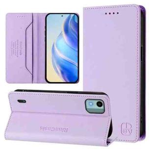 For Nokia C12 RC01 Dual-Folded Magnetic Suction RFID Leather Phone Case(Light Purple)
