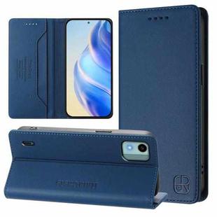 For Nokia C12 RC01 Dual-Folded Magnetic Suction RFID Leather Phone Case(Dark Blue)