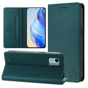 For Nokia C12 RC01 Dual-Folded Magnetic Suction RFID Leather Phone Case(Dark Green)