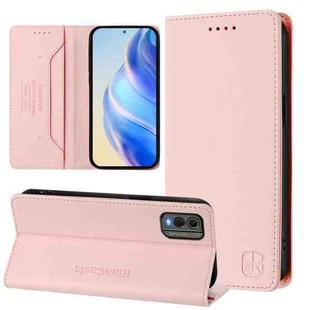 For Nokia C32 RC01 Dual-Folded Magnetic Suction RFID Leather Phone Case(Pink)