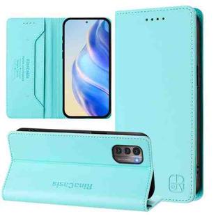 For Nokia G11 / G21 RC01 Dual-Folded Magnetic Suction RFID Leather Phone Case(Mint Green)