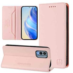 For Nokia X30 5G RC01 Dual-Folded Magnetic Suction RFID Leather Phone Case(Pink)