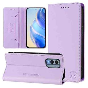 For Nokia X30 5G RC01 Dual-Folded Magnetic Suction RFID Leather Phone Case(Light Purple)