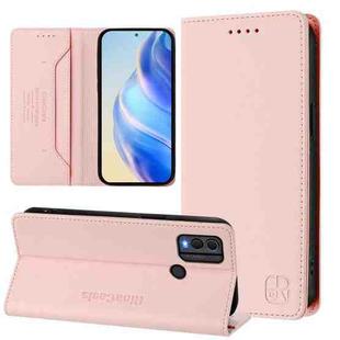 For Nokia C22 RC01 Dual-Folded Magnetic Suction RFID Leather Phone Case(Pink)