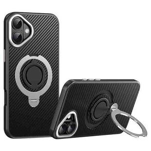 For iPhone 16 Plus Carbon Fiber MagSafe Phone Case with 360 Degree Rotating Holder(Black Silver)