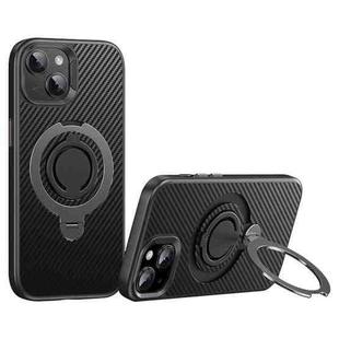 For iPhone 15 Carbon Fiber MagSafe Phone Case with 360 Degree Rotating Holder(Black Grey)