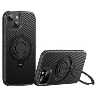 For iPhone 15 Plus / 14 Plus Carbon Fiber MagSafe Phone Case with 360 Degree Rotating Holder(Black)