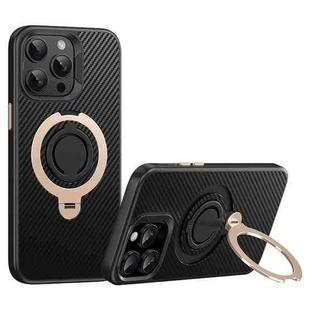 For iPhone 13 Pro Carbon Fiber MagSafe Phone Case with 360 Degree Rotating Holder(Black Gold)