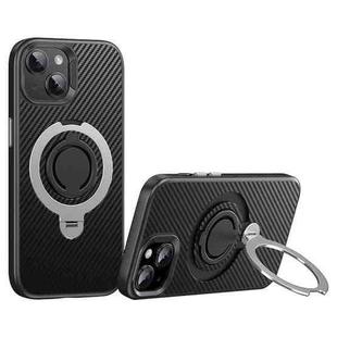 For iPhone 14 / 13 Carbon Fiber MagSafe Phone Case with 360 Degree Rotating Holder(Black Silver)