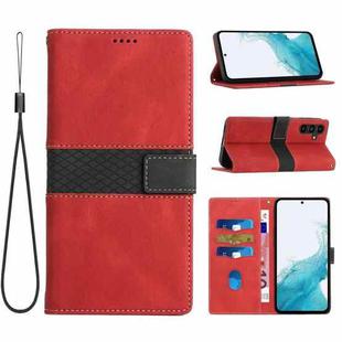 For Samsung Galaxy S24 FE 5G Grid Stitching Leather Phone Case with Lanyard(Red)