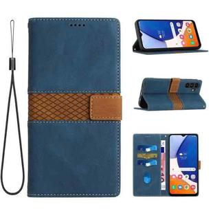 For Samsung Galaxy S24+ 5G Grid Stitching Leather Phone Case with Lanyard(Blue)