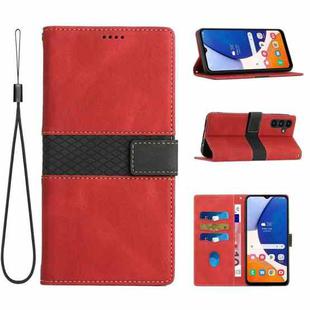 For Samsung Galaxy S24 5G Grid Stitching Leather Phone Case with Lanyard(Red)