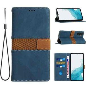 For Samsung Galaxy S23 FE 5G Grid Stitching Leather Phone Case with Lanyard(Blue)