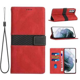 For Samsung Galaxy S22+ 5G Grid Stitching Leather Phone Case with Lanyard(Red)