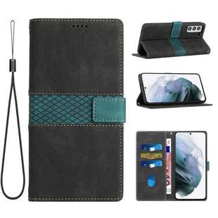 For Samsung Galaxy S22 5G Grid Stitching Leather Phone Case with Lanyard(Black)