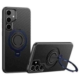 For Samsung Galaxy S24+ 5G Carbon Fiber MagSafe Phone Case with 360 Degree Rotating Holder(Black Blue)