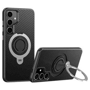 For Samsung Galaxy S24+ 5G Carbon Fiber MagSafe Phone Case with 360 Degree Rotating Holder(Black Silver)
