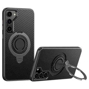 For Samsung Galaxy S23+ 5G Carbon Fiber MagSafe Phone Case with 360 Degree Rotating Holder(Black Grey)