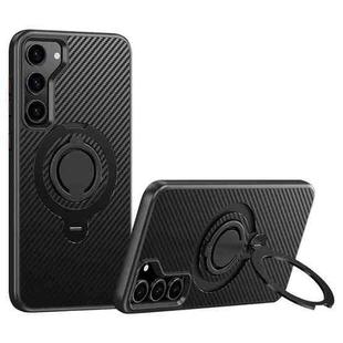 For Samsung Galaxy S23+ 5G Carbon Fiber MagSafe Phone Case with 360 Degree Rotating Holder(Black)