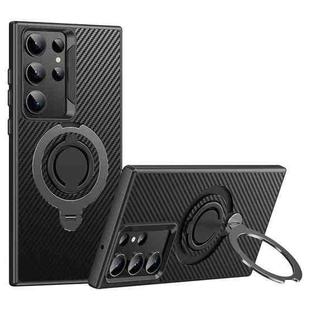 For Samsung Galaxy S23 Ultra 5G Carbon Fiber MagSafe Phone Case with 360 Degree Rotating Holder(Black Grey)