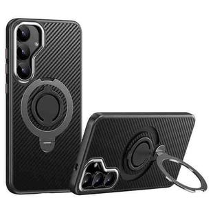 For Samsung Galaxy S25+ 5G Carbon Fiber MagSafe Phone Case with 360 Degree Rotating Holder(Black Grey)