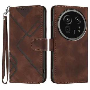 For Sharp Aquos R9 Pro Line Pattern Skin Feel Leather Phone Case(Coffee)