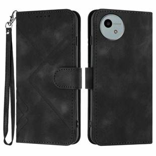 For Sharp Aquos wish5 Line Pattern Skin Feel Leather Phone Case(Black)