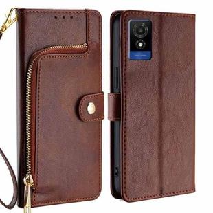 For TCL 501 4G Zipper Bag Leather Phone Case(Brown)