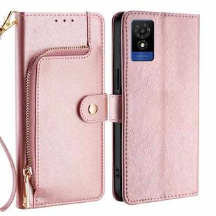 For TCL 501 4G Zipper Bag Leather Phone Case(Rose Gold)