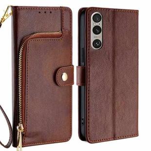 For Sony Xperia 1 VI Zipper Bag Leather Phone Case(Brown)