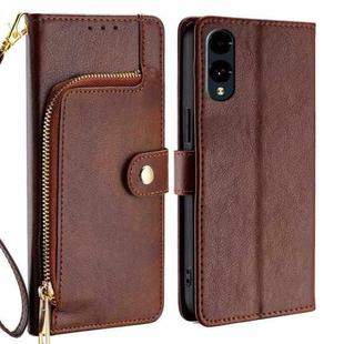 For Fujitsu Arrows We2 Zipper Bag Leather Phone Case(Brown)