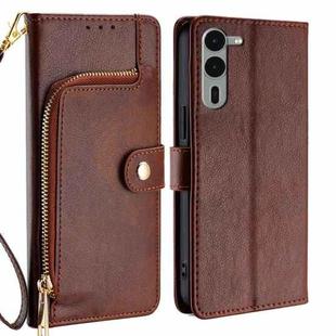 For Fujitsu Arrows We2 Plus Zipper Bag Leather Phone Case(Brown)