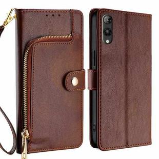 For Rakuten Hand 5G Zipper Bag Leather Phone Case(Brown)