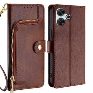 For Redmi 13 4G Zipper Bag Leather Phone Case(Brown)