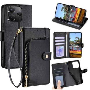 For Redmi Note 14 4G 164.84mm Zipper Bag Leather Phone Case(Black)