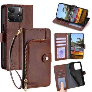 For Redmi Note 14 4G 164.84mm Zipper Bag Leather Phone Case(Brown)