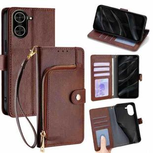For Redmi A5 4G 171.7mm Zipper Bag Leather Phone Case(Brown)