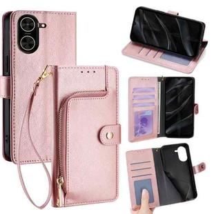 For Redmi A5 4G 171.7mm Zipper Bag Leather Phone Case(Rose Gold)