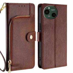 For Sharp Aquos R9 Zipper Bag Leather Phone Case(Brown)