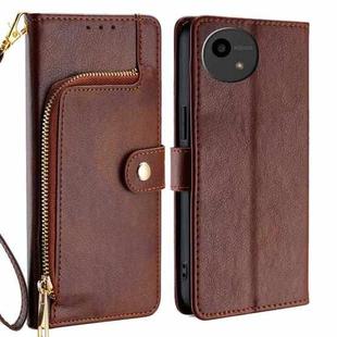 For Sharp Aquos Wish4 Zipper Bag Leather Phone Case(Brown)