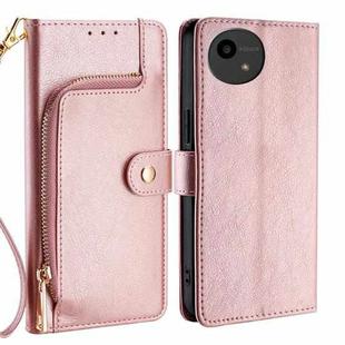 For Sharp Aquos Wish4 Zipper Bag Leather Phone Case(Rose Gold)