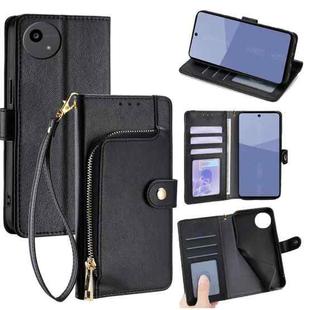 For Sharp Aqous wish5 Zipper Bag Leather Phone Case(Black)