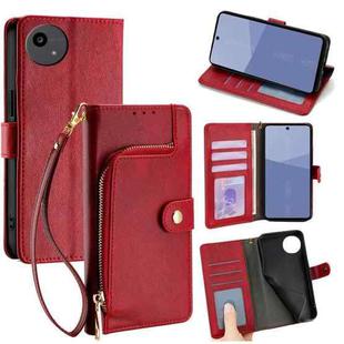 For Sharp Aqous wish5 Zipper Bag Leather Phone Case(Red)