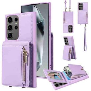 For Samsung Galaxy S25 Ultra 5G Crossbody Lanyard Zipper Wallet Leather Phone Case(Purple)