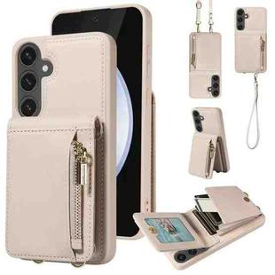 For Samsung Galaxy S24 FE 5G Crossbody Lanyard Zipper Wallet Leather Phone Case(Beige)