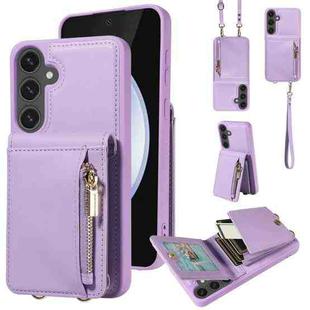 For Samsung Galaxy S24 FE 5G Crossbody Lanyard Zipper Wallet Leather Phone Case(Purple)