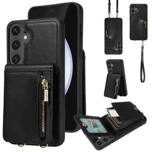 For Samsung Galaxy S24 FE 5G Crossbody Lanyard Zipper Wallet Leather Phone Case(Black)