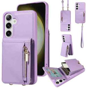 For Samsung Galaxy S25+ 5G Crossbody Lanyard Zipper Wallet Leather Phone Case(Purple)