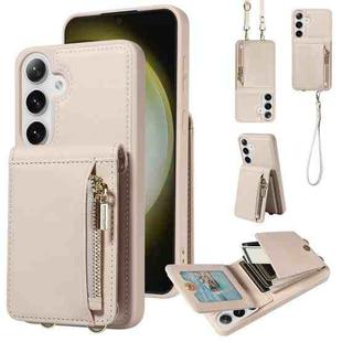 For Samsung Galaxy S24+ 5G Crossbody Lanyard Zipper Wallet Leather Phone Case(Beige)