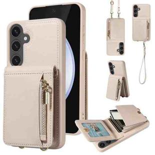 For Samsung Galaxy S25 FE 5G Crossbody Lanyard Zipper Wallet Leather Phone Case(Beige)